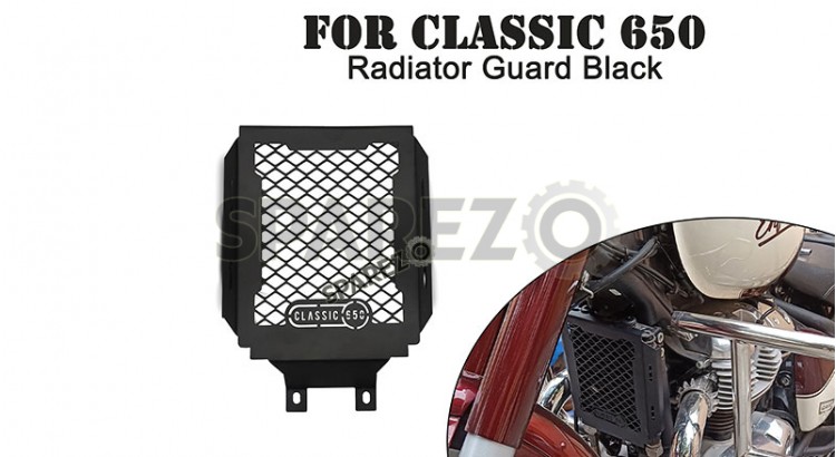 For Royal Enfield Classic 650 Stainless Steel Radiator Guard Black - SPAREZO